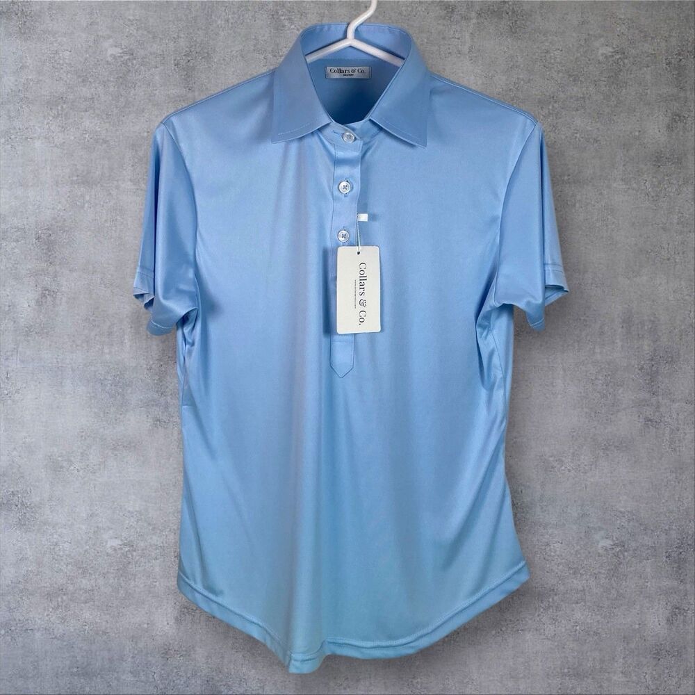 Collars & Co Polo Shirt Womens Medium Blue Semi Spread Dress Collar Golf NWT